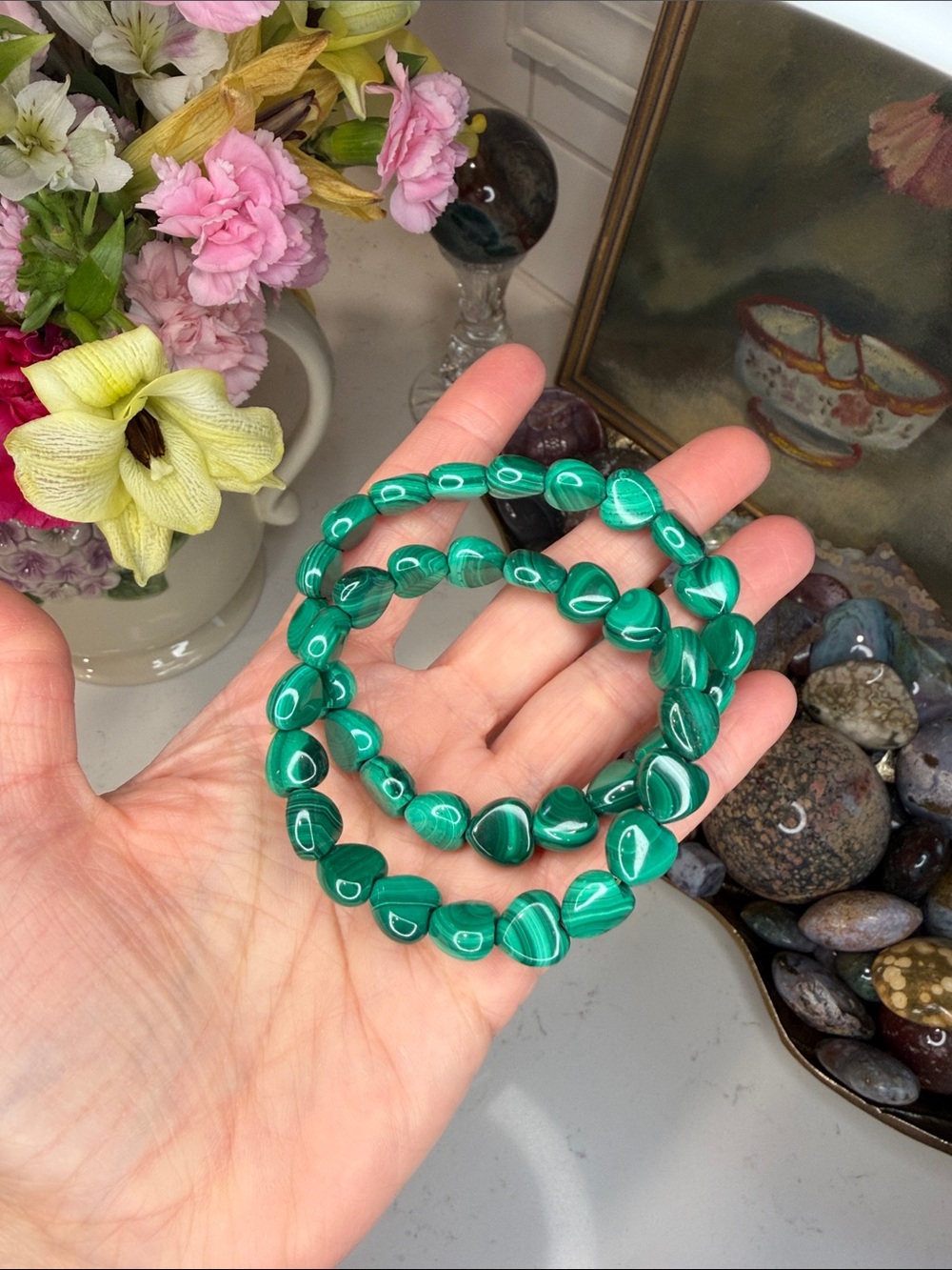 Malachite Hearts Bracelet (listing is for 1): B1213